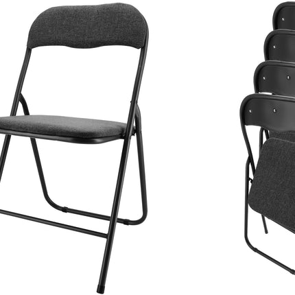 Set van 4 Zwarte Inklapbare Vouwstoelen - Compacte en Stevige Bijzetstoelen - Eettafelstoelen tot 100 kg Belastbaar