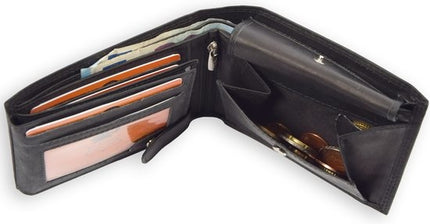 Portemonnee heren - portemonnee dames - betaalbare Portefeuille van echt Leer -duurzaam ruim en veilig | Anti Skim | 10 pasjes -zwart -liggend model billfold Unisex - Heren portemonnee