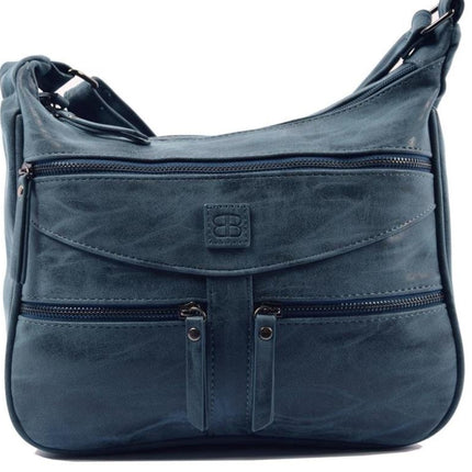 Dames Handtas Met Schoudertas Ritsvakjes - Donkerblauw Imitatieleer - 24X30X10 Cm - 547 g 