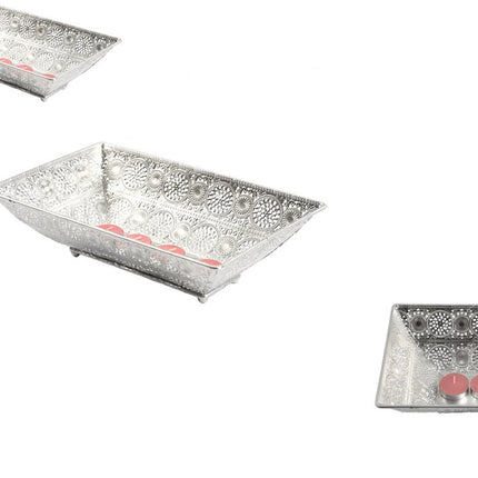 Set van 3 prachtige decoratieve schalen-Metalen dienblad zilver 28x17 cm rechthoekig | Decoratieve dienbladen | Metalen Dienblad | Decoratie 