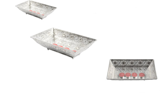 Set van 3 prachtige decoratieve schalen-Metalen dienblad zilver 28x17 cm rechthoekig | Decoratieve dienbladen | Metalen Dienblad | Decoratie 
