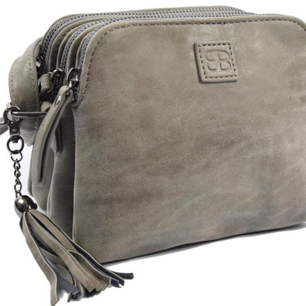 Bicky Bernard Schoudertas Grijs met 3 ritsen - tas - tassen - schoudertas dames - handtas - grijs schoudertas - schoudertas meiden - 