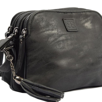 Bicky Bernard Schoudertas Zwart met 3 ritsen - tas - tassen - schoudertas dames - handtas - zwart schoudertas - schoudertas meiden - 