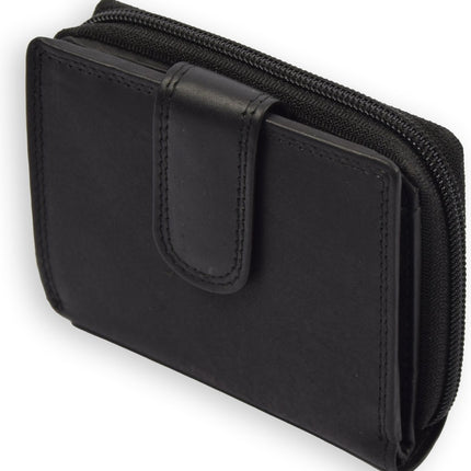 Compacte Leren Rits Portemonnee | Nappa leer | heren/dames portemonnee | betaalbare Portefeuille van echt Leer -duurzaam ruim en veilig | Anti Skim |zwart - Unisex - heren portemonnees