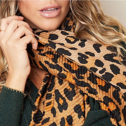 Lange warme winter luipaard panter leopard print dames sjaal bruin 90 x 180 cm - sjaal is perfect voor de lente / herfst