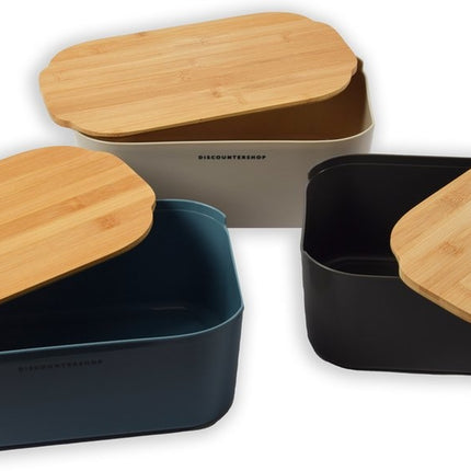Set van 3 Prachtige broodtrommels - Broodtrommel met bamboedeksel -Blauw/Grijs/Beige| brooddoos - vershouddoos