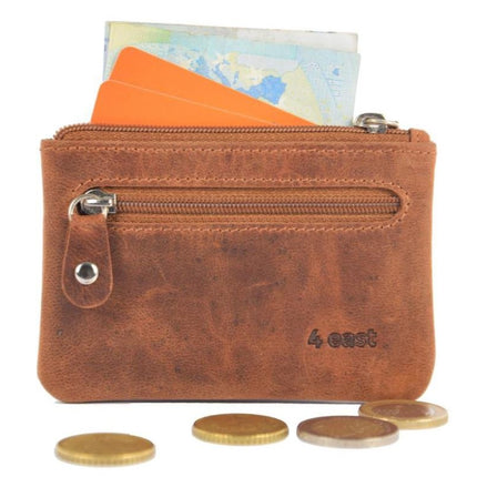 Sleuteletui portemonnee - portemonnee etui - ring portemonnee - pasjeshouder met rits - rits portemonnee - 2 ritsen portemonnee - buffelleer portemonnee -