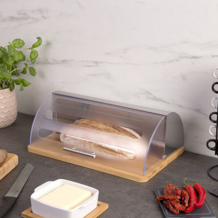 Bamboe Broodtrommel Met Rolluik - Helpt Brood Vers Te Houden- - Brooddoos - Brood Bewaardoos - Vershouddoos - Broodkast - Broodbak - Broodmand - Bamboo Bread Bin - Hout - 39 CM