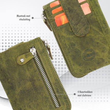 Sleutelhanger portemonnee | unisex - rfid bescherming | mini portemonnee met rits & pasjehouder | 4 kaartsleuven & 2 sleutelring | 12.5x8x1cm -olive 