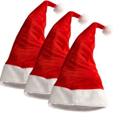 Set van 3 Luxe Kerstmutsen Unisex - Pluche Rood/Wit - Voor Kinderen & Volwassenen - 100% Polyester - Perfect voor Feestelijke Gelegenheden