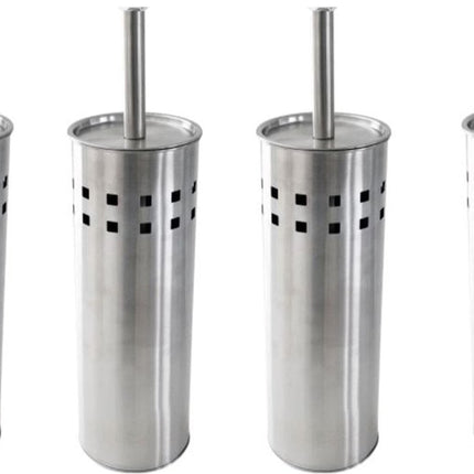 4 Stuks Toiletborstel RVS- geborsteld RVS - Wcborstel Rvs - RVS Toiletborstel in houder - Toiletborstelhouder - Wc borstel - Toiletborstel - Zilver - RVS