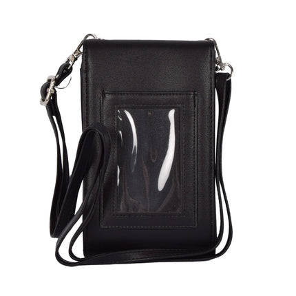 Stijlvol Telefoontasje - Zwarte Crossbody Tas (18cm Hoog) - Leren Schoudertas - 2 Ruime Vakken, inclusief 4 Creditcardvakken