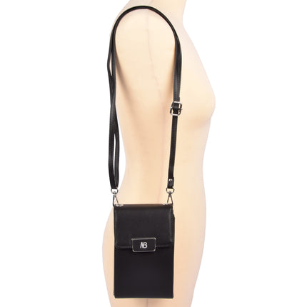 Stijlvol Telefoontasje - Zwarte Crossbody Tas (18cm Hoog) - Leren Schoudertas - 2 Ruime Vakken, inclusief 4 Creditcardvakken