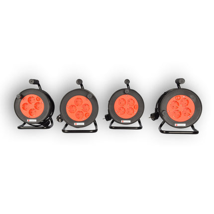 4 Stuks Kabelhaspel & Kabeloproller Set - Plastic Zwart, 15 Meter Kabel, Max 2300W | Kabeltrommel & Kabelrol, 3G1.0MM2-Cabel, 18cm x 12cm x 24.5cm