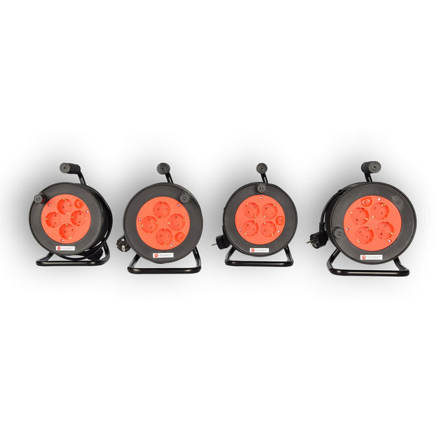 4 Stuks Kabelhaspel & Kabeloproller Set - Plastic Zwart, 15 Meter Kabel, Max 2300W | Kabeltrommel & Kabelrol, 3G1.0MM2-Cabel, 18cm x 12cm x 24.5cm