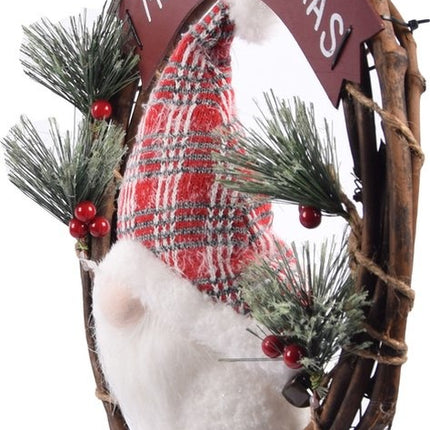gnome pop op krans rood | 36x13x48cm | Kerstkrans | Met Led