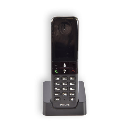 Phillips Zwarte Draadloze Telefoon: Compacte Snoerloze Telefoon 4.5cm x 2cm x 16.5cm met Philips AAA-baterijen, 100-240V Adapter, en Lange Stand-bytijd