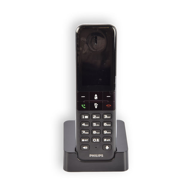 Phillips Zwarte Draadloze Telefoon: Compacte Snoerloze Telefoon 4.5cm x 2cm x 16.5cm met Philips AAA-baterijen, 100-240V Adapter, en Lange Stand-bytijd