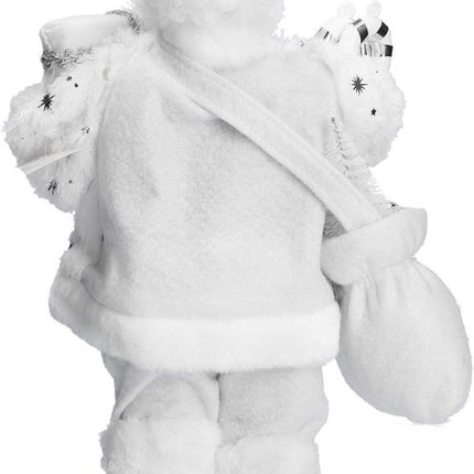 Vrolijk Kerstman tas vol cadeautjes | witte kerstman | Tafeldecoratie | winterdecoratie |Kerstpop figuur| van muts tot bodem 37cm
