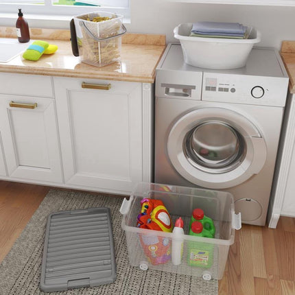 Rollerbox - opbergbox - 45L - 1 stuks - Wieltjes - Transparant/Grijs