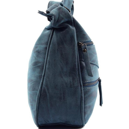 Dames Handtas Met Schoudertas Ritsvakjes - Donkerblauw Imitatieleer - 24X30X10 Cm - 547 g 