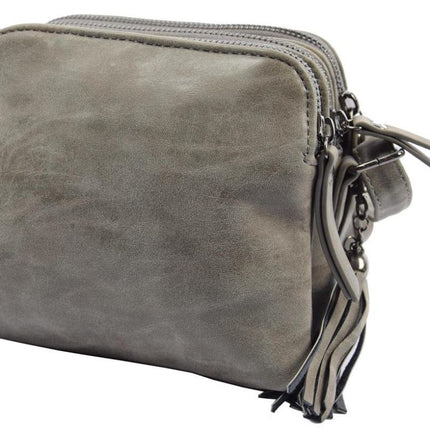 Bicky Bernard Schoudertas Grijs met 3 ritsen - tas - tassen - schoudertas dames - handtas - grijs schoudertas - schoudertas meiden - 