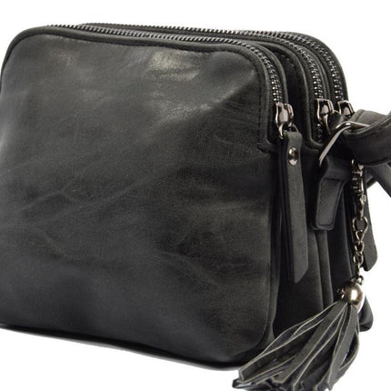 Bicky Bernard Schoudertas Zwart met 3 ritsen - tas - tassen - schoudertas dames - handtas - zwart schoudertas - schoudertas meiden - 