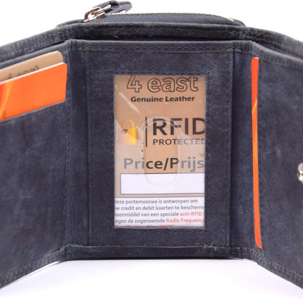 Portemonnee - portemonnee dames - portemonnee heren - portemonnee pasjes volledig leer- RFID Protected Anti skim - 4East - 4E-457 - Portemonnee dames Donkerblauw - Blauw - Navy - Portemonnee Klein