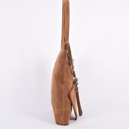 Suéde Shopper,Shopper met een sleutelhanger van 4EAST, Leer shopper met kleine portemonnee Suéde Akko 4east Bruin