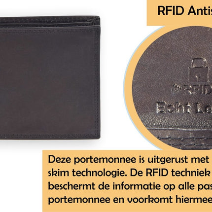 Portemonnee heren - portemonnee dames - betaalbare Portefeuille van echt Leer -duurzaam ruim en veilig | Anti Skim | 10 pasjes -zwart -liggend model billfold Unisex - Heren portemonnee