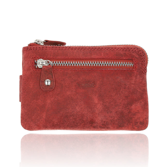 Mini portemonnee sleutelhanger | unisex rfid sleuteletui | mini portemonnee met rits | 4 pasjeshouder, 2 sleutelring &muntvak | 12.5x8x1cm - rood 