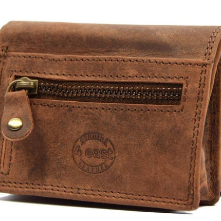  Kleine portemonnee van buffelleer, met kleine geld- zeer compact - RFID - vakantie portemonnee - Mini portemonnee. bruin