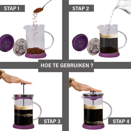Grijze Cafetière - Koffiemaker van Glas - BPA-vrij - 800ml Inhoud - Vaatwasser Veilig