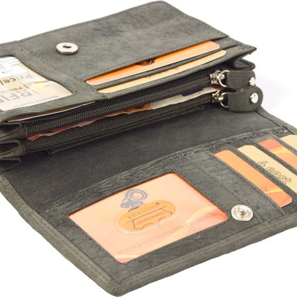 4East® Vintage Leren Dames Portemonnee |grijs | RFID |Stoer Leer Portemonnee Huishoud portemonnee | Dames | Harmonica portemonnee | buffelleer Portemonnee | Overslag portemonnee- 4e-405