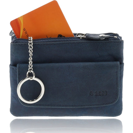 Sleutel portemonnee leer met rits – RFID sleuteletui heren & dames – compacte sleutel organizer en kleine portemonnee