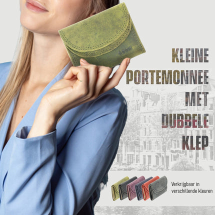 Overslag Portemonnee Dames & Heren | Met Dubbele Kleppen | RFID Bescherming | Olive Unisex Portefeuille | 2 Pasjeshouder, Bil & Muntvak | 9x7x2cm 