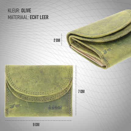 Overslag Portemonnee Dames & Heren | Met Dubbele Kleppen | RFID Bescherming | Olive Unisex Portefeuille | 2 Pasjeshouder, Bil & Muntvak | 9x7x2cm 