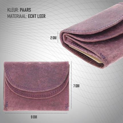 Overslag Portemonnee met Dubbele Kleppen | Dames & Heren | RFID Bescherming | Unisex Portefeuille in Paars | 2 Pasjeshouder, Bil & Muntvak | 9x7x2cm 