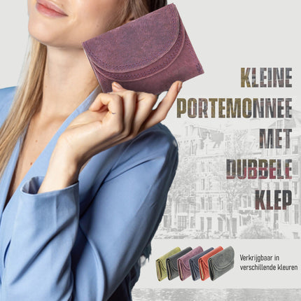 Overslag Portemonnee met Dubbele Kleppen | Dames & Heren | RFID Bescherming | Unisex Portefeuille in Paars | 2 Pasjeshouder, Bil & Muntvak | 9x7x2cm 