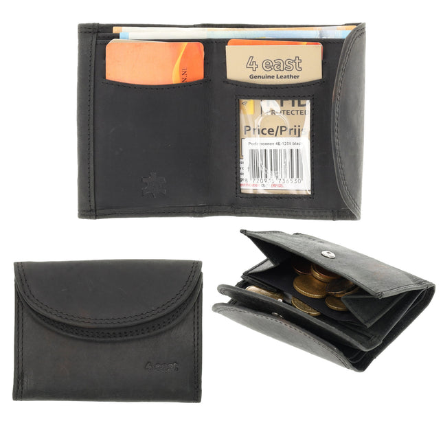  Kleine Portemonnee Zwart | Leren Mini Portemonnee met RFID Bescherming  | Kaarthouder, Briefgeld & Muntvak | 10.5x8.5cm | Ideaal Cadeau – Moederdag, Vaderdag! 