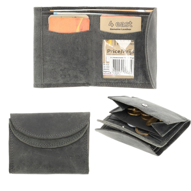 Kleine Portemonnee | Leren Mini Portemonnee met RFID Bescherming  | Kaarthouder, Briefgeld & Muntvak | 10.5x8.5cm - Grijs | Ideaal Kerstcadeau voor Alles 