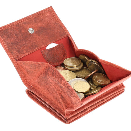 Portmonnee - Buffel Leer Rood , 6 Pasjeshouders, RFID Bescherming, Vierkant Muntvak - 9,5x7,5 cm
