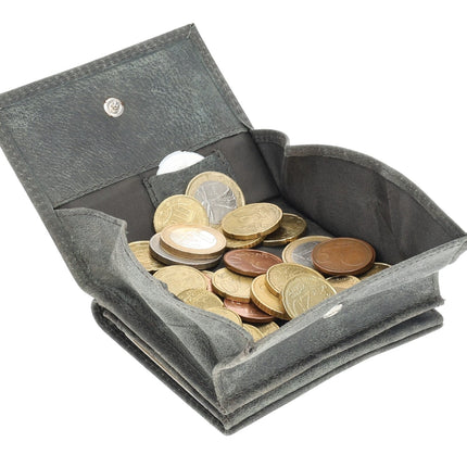 Grijze Leren Portemonnee Heren Dames - 6 Pasjeshouders, Vierkant Muntvak, RFID Bescherming, 2 Biljetvakken - 9,5x7,5 cm