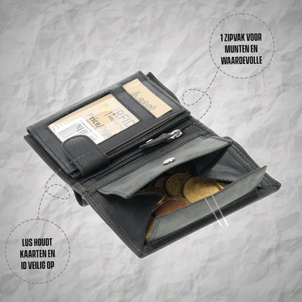 Leren Portemonnee met 8 Pasjeshouder | Briefgeld & Muntvak | Beste Portemonnee Heren & Dames met RFID Bescherming | Zwart | 11X9X2cm | Cadeau voor Alles!  
