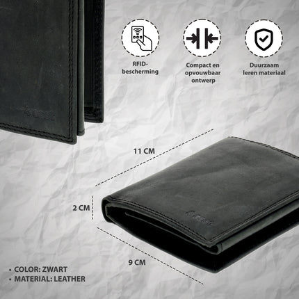 Leren Portemonnee met 8 Pasjeshouder | Briefgeld & Muntvak | Beste Portemonnee Heren & Dames met RFID Bescherming | Zwart | 11X9X2cm | Cadeau voor Alles!  