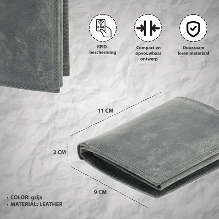 Unisex Portemonnee van Echt Leer | 8 Pasjes, Briefgeld & Muntvak | Beste Portemonnee Heren & Dames met RFID Bescherming | Grijs | 11X9X2cm | Ideaal Cadeau voor Hem & Haar