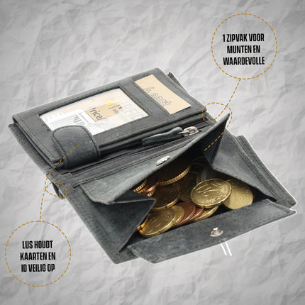 Unisex Portemonnee van Echt Leer | 8 Pasjes, Briefgeld & Muntvak | Beste Portemonnee Heren & Dames met RFID Bescherming | Grijs | 11X9X2cm | Ideaal Cadeau voor Hem & Haar