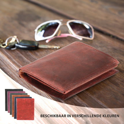 Rode Lederen Billfold Portemonnee van 4 East - 9x2x11 cm - 14 Creditcardvakjes - Muntenvak - Compact Formaat - voor Heren & Dames