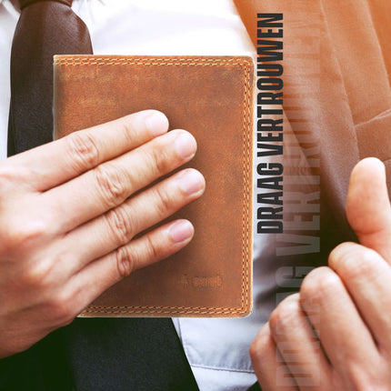 Leren Portemonnee Pasjes & Briefgeld | 8 Pasjeshouder | RFID Bescherming | Tan Echt Leer | 11X9X2cm | Ideaal als Cadeau voor Mannen & Vrouwen