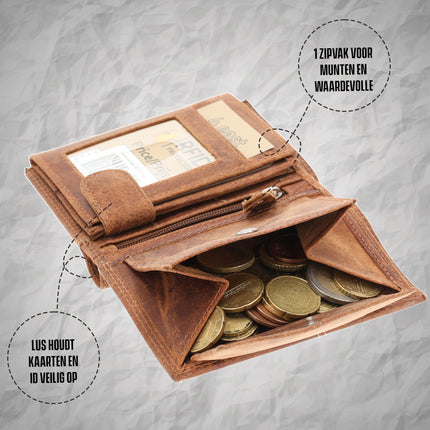 Leren Portemonnee Pasjes & Briefgeld | 8 Pasjeshouder | RFID Bescherming | Tan Echt Leer | 11X9X2cm | Ideaal als Cadeau voor Mannen & Vrouwen